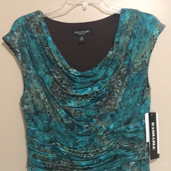 Sleeveless Turquoise & Brown patterned Dress Sz 10 NWT - Picture 2 of 3